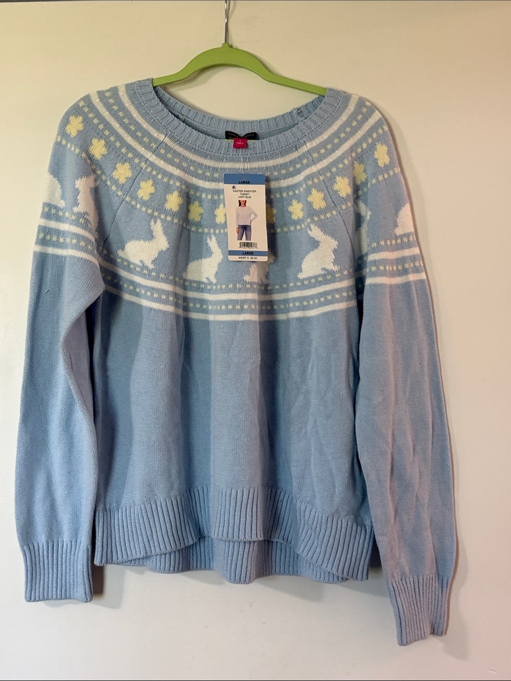 Vince Camuto Powder Blue Fair Isle Bunny Crewneck Sweater